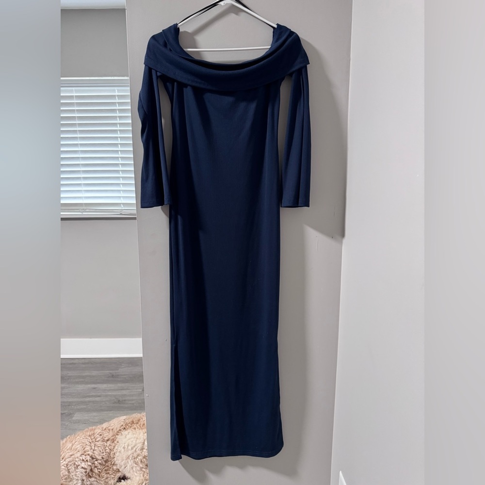 SHEIN Navy Long Sleeve Off-Shoulder Dress